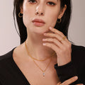 Rectangular Zirconia Rice Beads Multi Layers Collarbone Necklace Stainless Steel PVD Electroplated 18K Genuine Gold Necklace