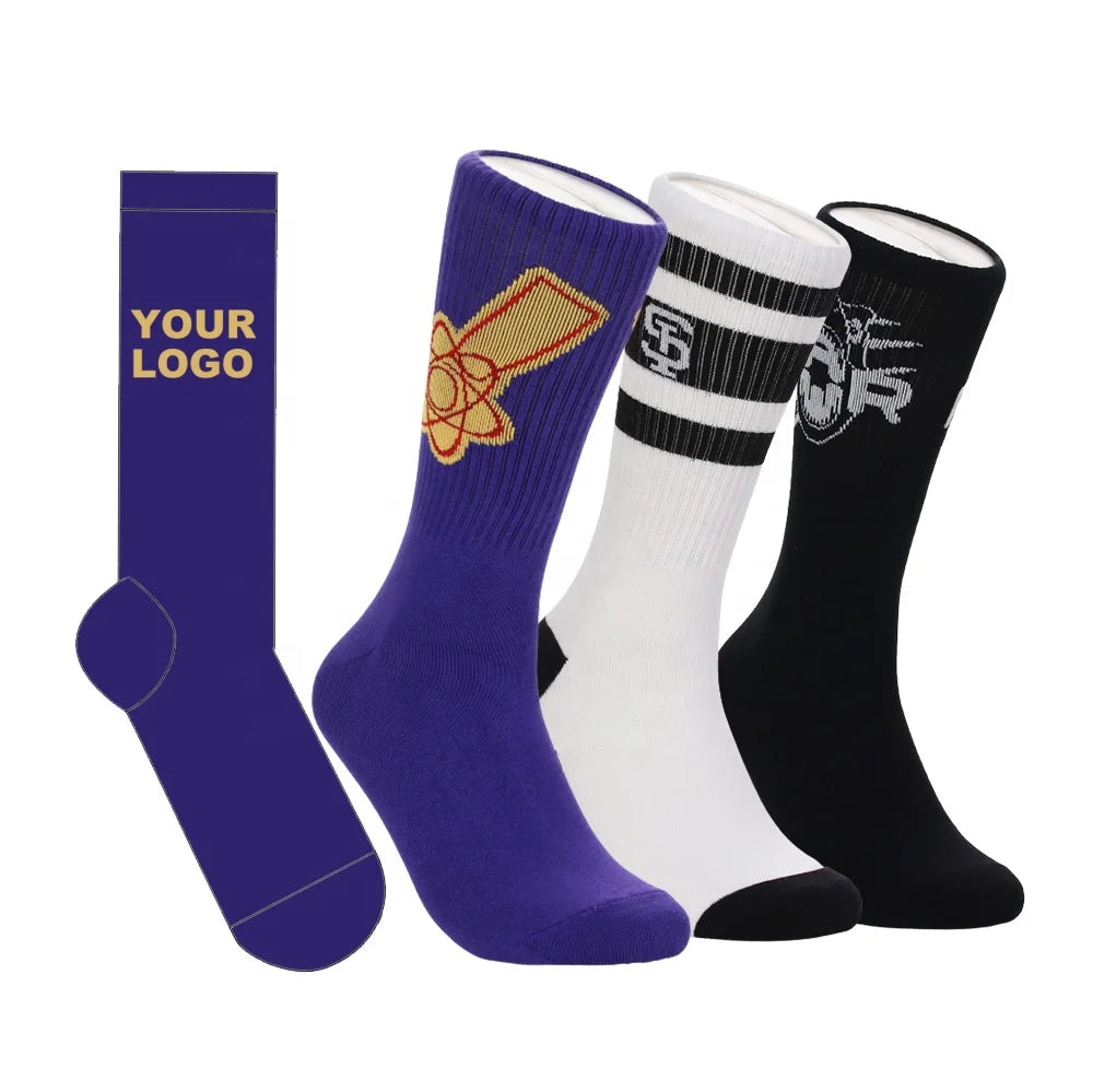OEM Made Your Own Design logo Sport Socks Custom Crew Cotton Sport Athletic Customised Socks