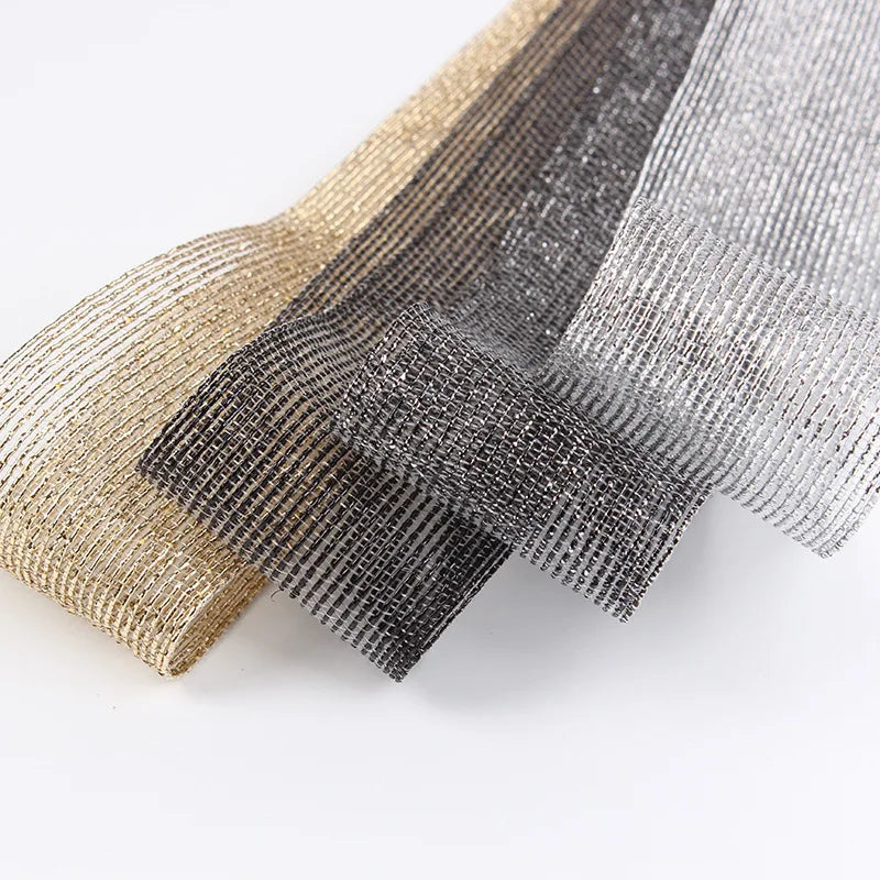 South Korea Handmade DIY Hair Accessories Satin Ribbon Striped Gold Silver Double Face Silk Mesh for Clothing Garment Gift