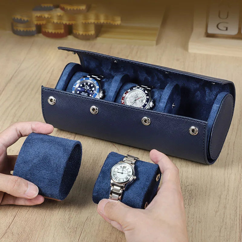 Wholesale Luxury Travel Saffiano Top Grain Leather Watch Case Real Genuine Leather Watch Roll With High Quality