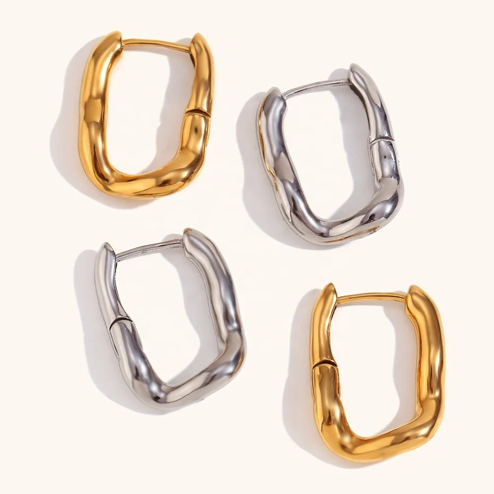 Ding Ran Joyera 18K Gold Plated Stainless Steel Hoop Earrings U Shape Irregular Melting Style Trendy Wholesale for Parties