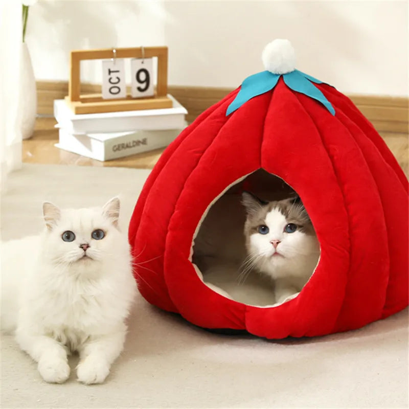 Cartoon Pumpkin Semi-enclosed Cat Dog Bed Pet Nest Kennel Soft Mat Pet Supplies Plush Warm Puppy Cat Bed Cave
