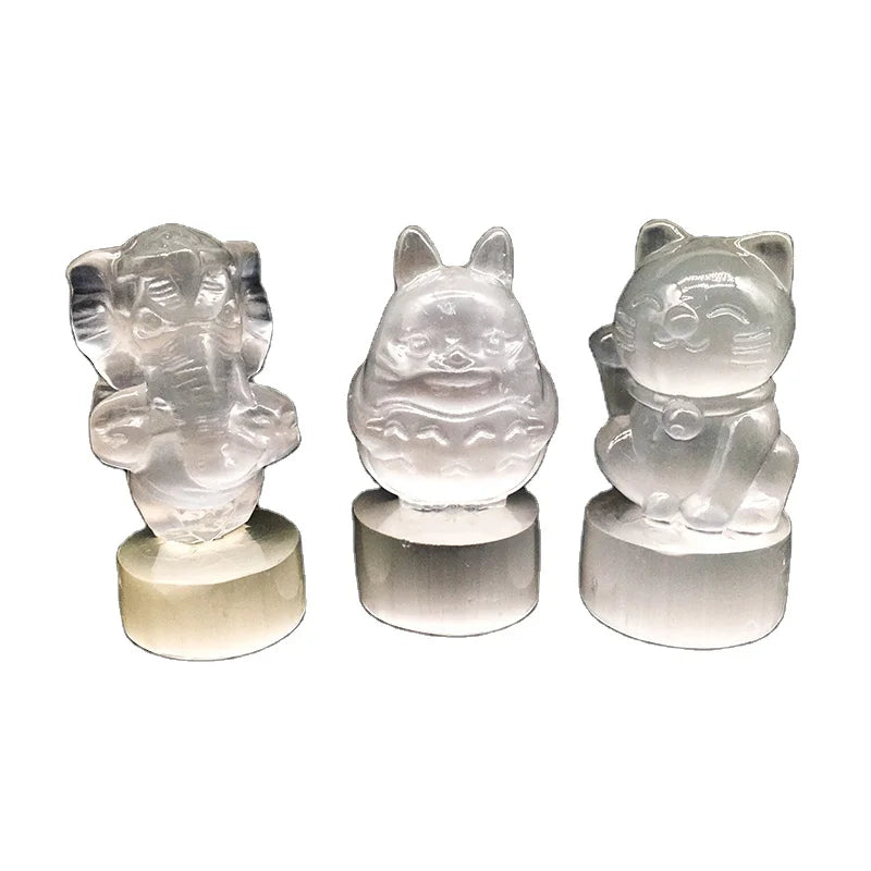 Wholesale Natural Selenite Dragon Skulls Hand Caved Selenite Angel Animals Crystal Crafts for Decoration and Sale