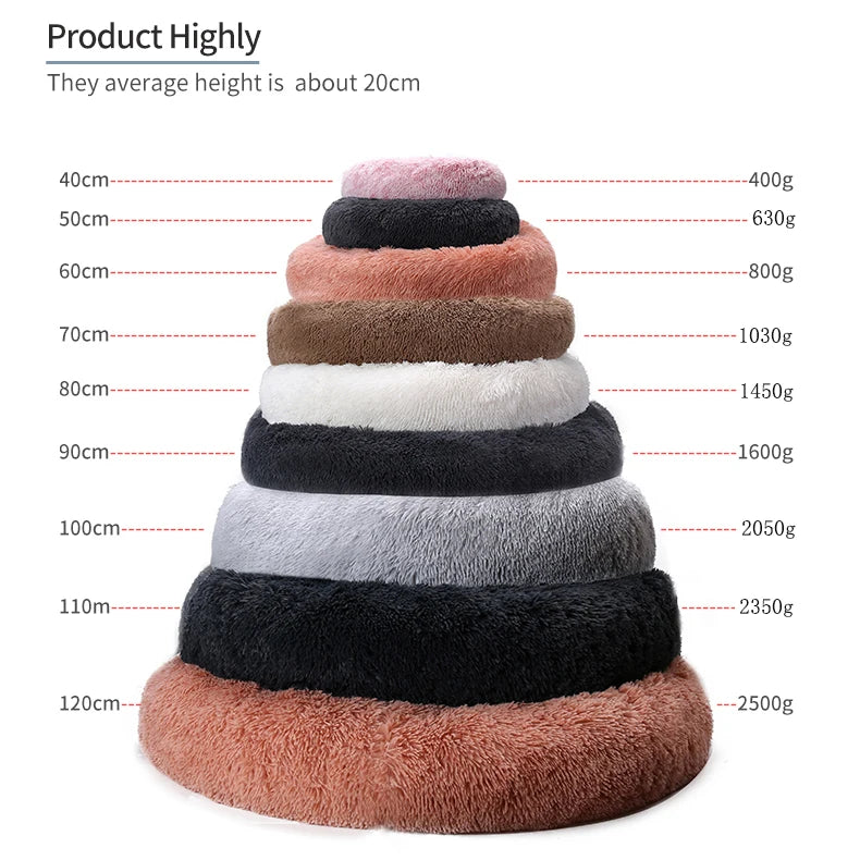 Super Large Round Luxury Teddy Dog Sleeping Beds Fluffy Plush Faux Fur for Medium Sized Dogs Solid Pattern