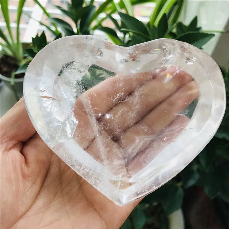 Wholesale natural crystal carving crafts white clear quartz crystal heart shaped bowl for decoration