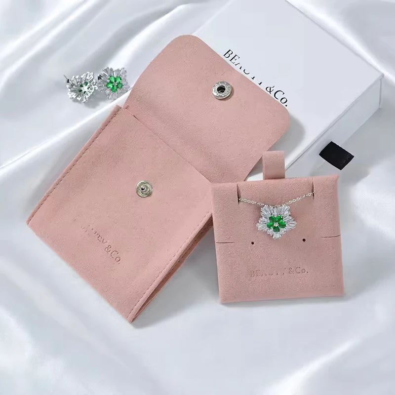 Button Pouch Customized Multicolor Earring Necklace Custom Brand Name Logo With Flap and Button Velvet Packaging Jewelry Pouch