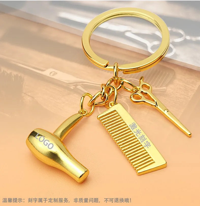 Hairdresser Keychain Scissors Hair Stylist Keychain Charm Dryer Scissors Hair Dryer Nail Comb Pendant Keyring