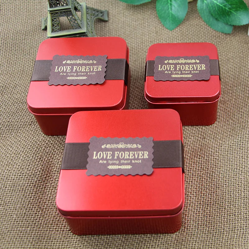 Lovely Square Tinplate Recyclable Chocolate Candy & Chewing Gum Boxes Lid for Wedding Favors Party Supplies Food Grade Packaging