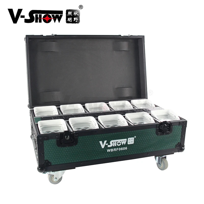 VSHOW WBRF0606 6PCS18w Flat DMX Wireless Battery Stage Wash Light  Powered Led Par 10PCS and Case