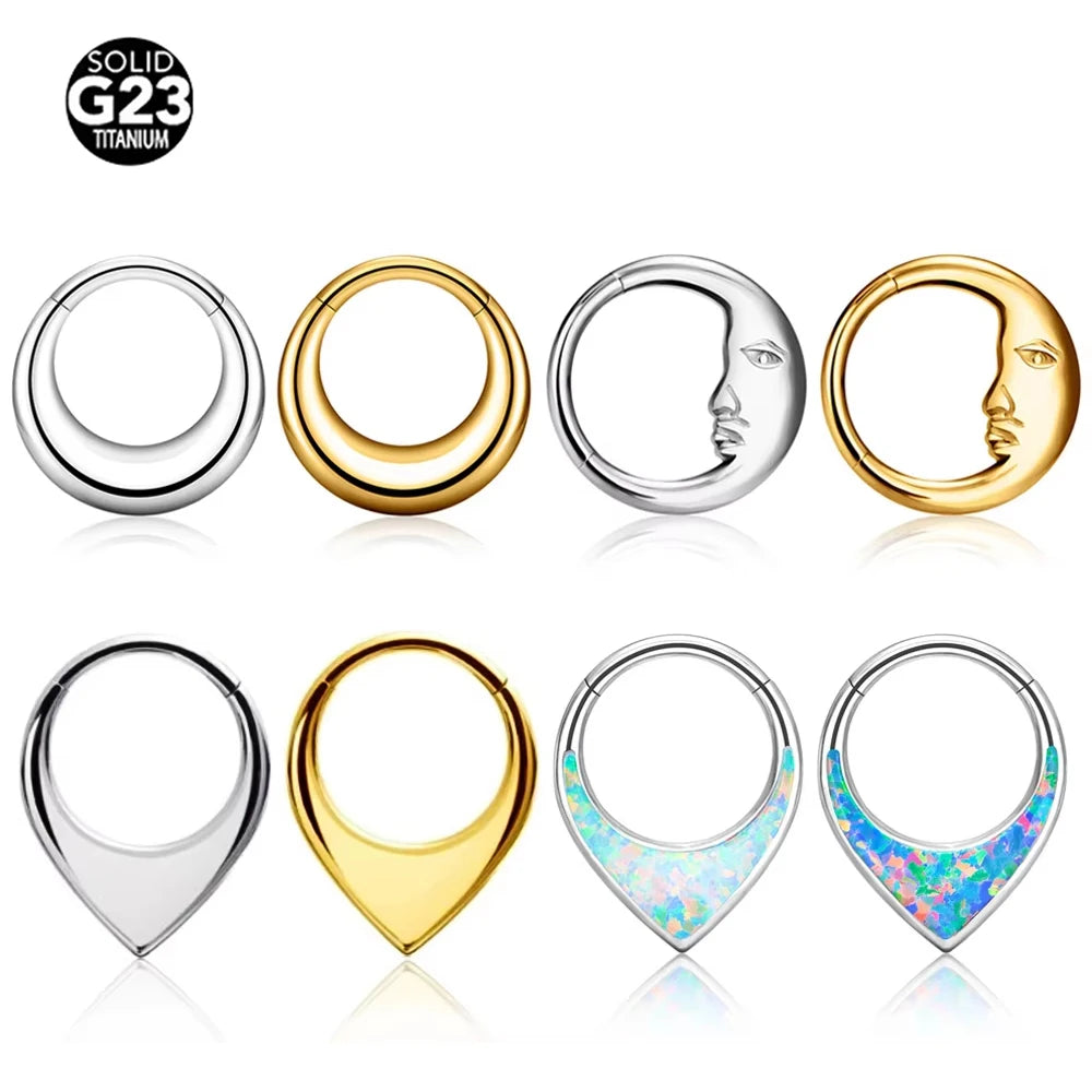 Gaby ASTM-F136 Titanium Opal Nose Ring Cartilage Segment Clicker G23 Body Piercing Daith Wholesale Jewelry