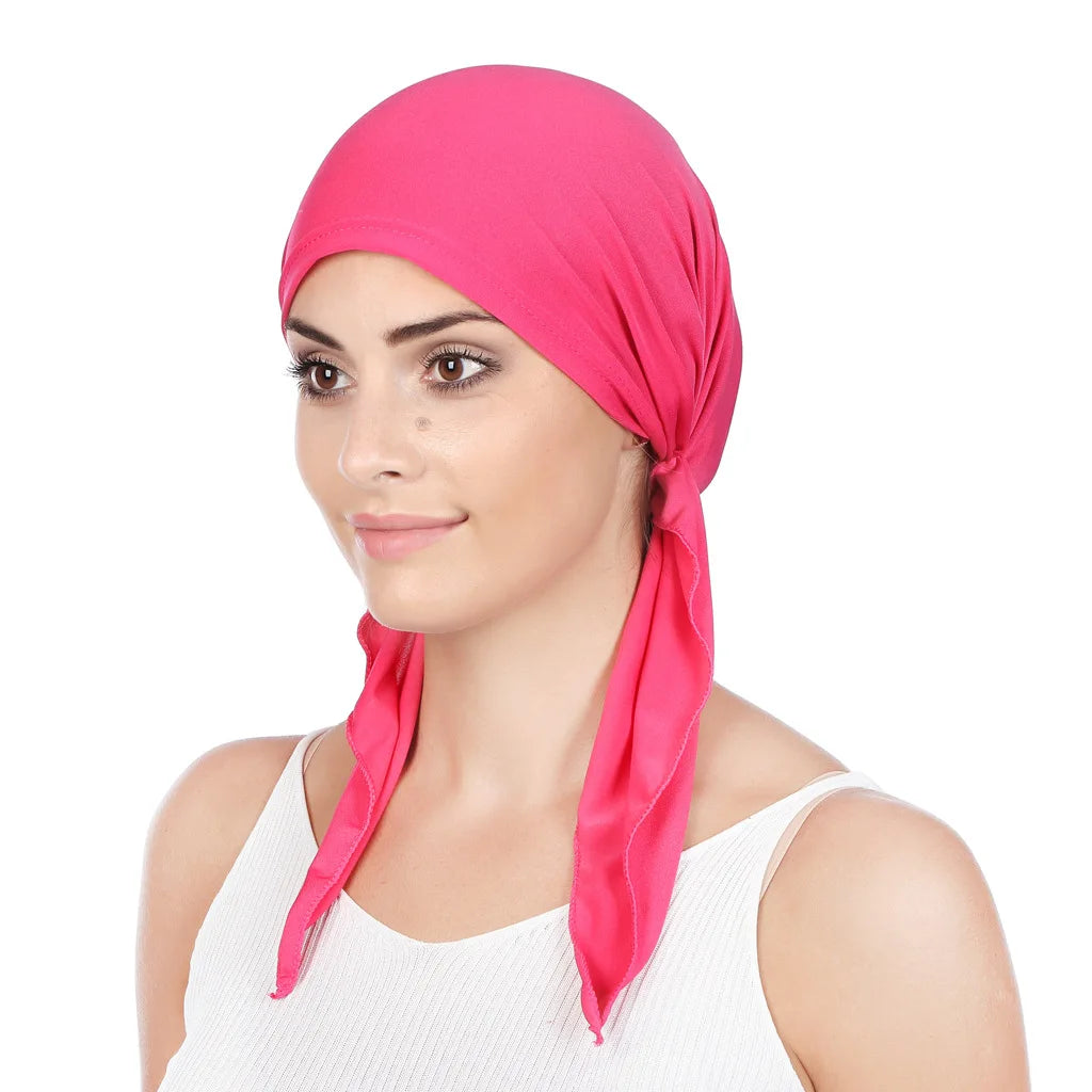 2023 New Fashionable Curved Two Tails Muslim Solid Comfortable Baotou Pullover Hat
