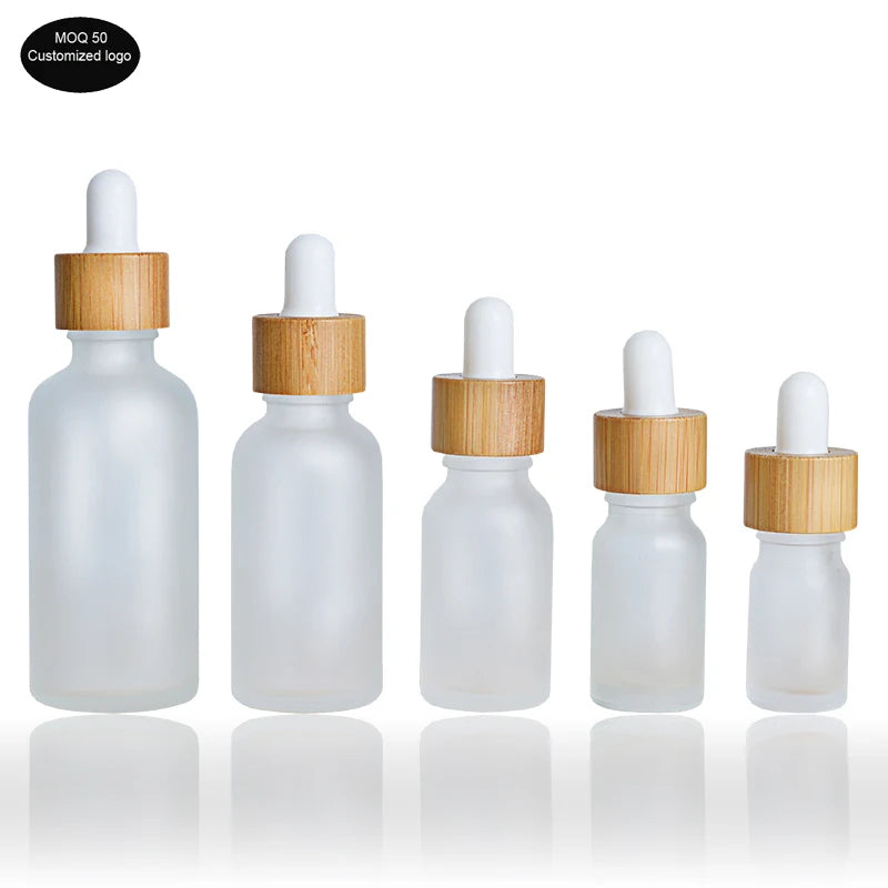 5ml 10ml 15ml 20ml 30ml 50ml Frosted Bamboo Wood Cover Essential Oil Bottle Dropper Liquid Glass Portable Cosmetic Small MOQ MegaBDM
