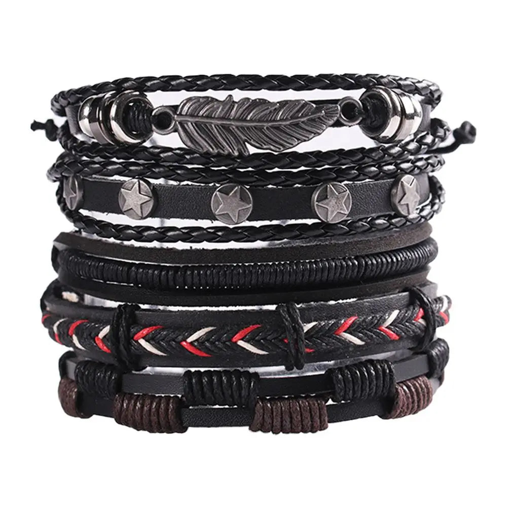 2025 European and American Punk Style Woven Bracelet Multilayer Mens Wrap Leather Bracelets