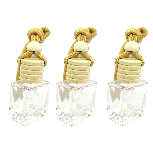 Hanging Car Diffuser Empty Clear Glass Square Air Freshener Perfume Aromatherapy Pendant Bottle Screw Cap String 10ml