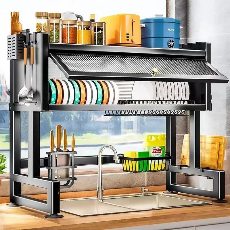 Factory Sale Metal Kitchen Sink Storage Bowl Cabinet Rack Countertop Dish Storage Cabinet Carbon Steel Kitchen Racks