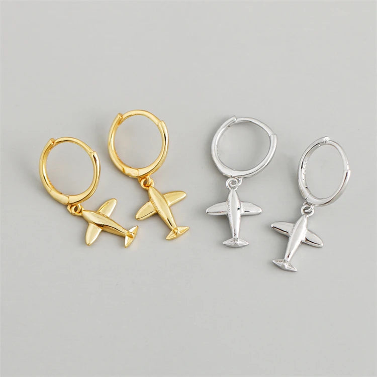 New Trendy 18k Gold 925 Sterling Silver Simple Fashion Airplane Hoop Earrings for Women