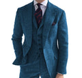 Fall Winter Mens Tweed Suits 3 Pcs Peaked Lapel  Wedding Groom Brown Business Man Tweed Suits Tailored Men Suit