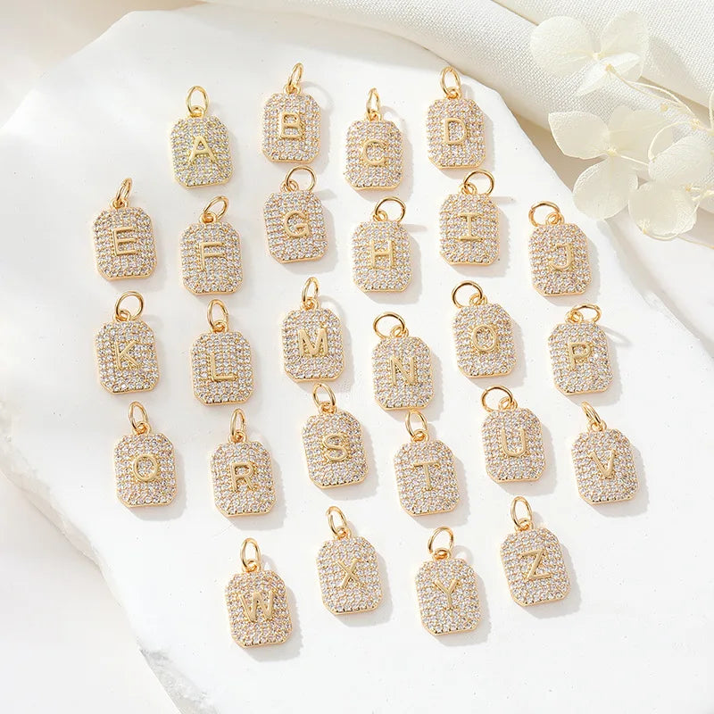 14K gold plated Personalized Copper Zircon Diamond Initial Letter Rhinestone Alphabet Pendant for DIY Necklace Jewelry making