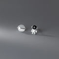 925 Sterling Silver Asymmetrical Astronaut Planet Shape Small Stud Earrings Wholesale Fashion Jewelry for Women Girls