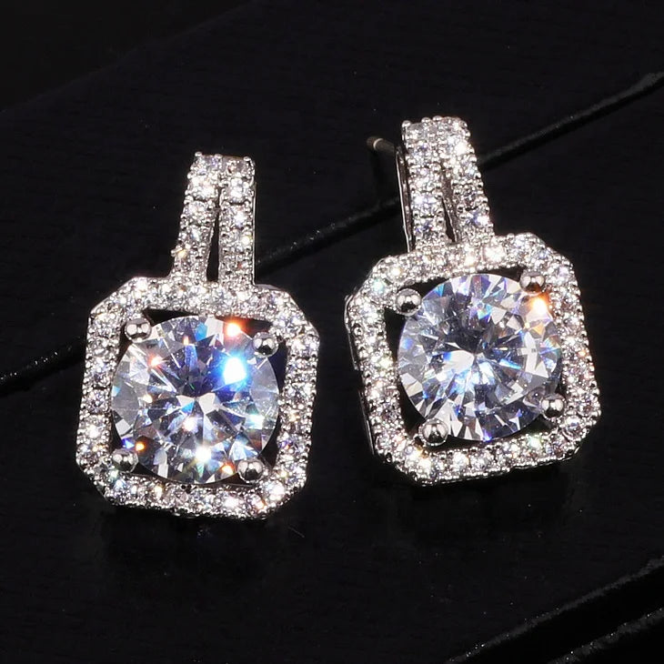 CAOSHI Beautiful Daily Jewelry Girls Shiny New Fashion Full Gems Women Round Zircon Simple Hollow Silver Square Stud Earrings