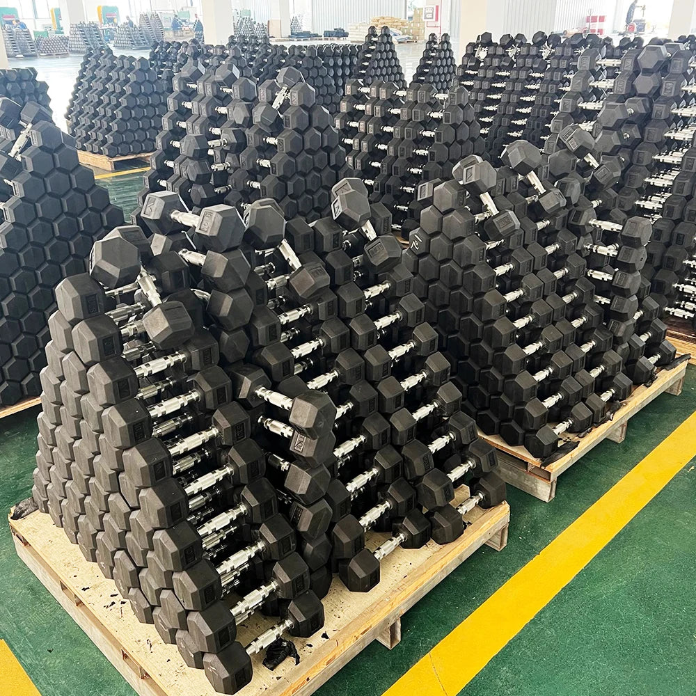 Factory Direct Sell Low MOQ Fast Shipping Free Weight Hexagon Dumbbells Set Rubber Hex Dumbell