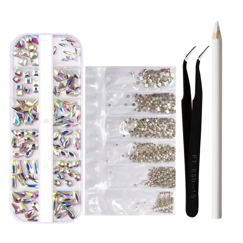 Tamax NAK012 Nail Art Kits Big ab Shape Rhinestone Decorations Gem Picker Tweezers Dotting Pencil Manicure Tools Accessories
