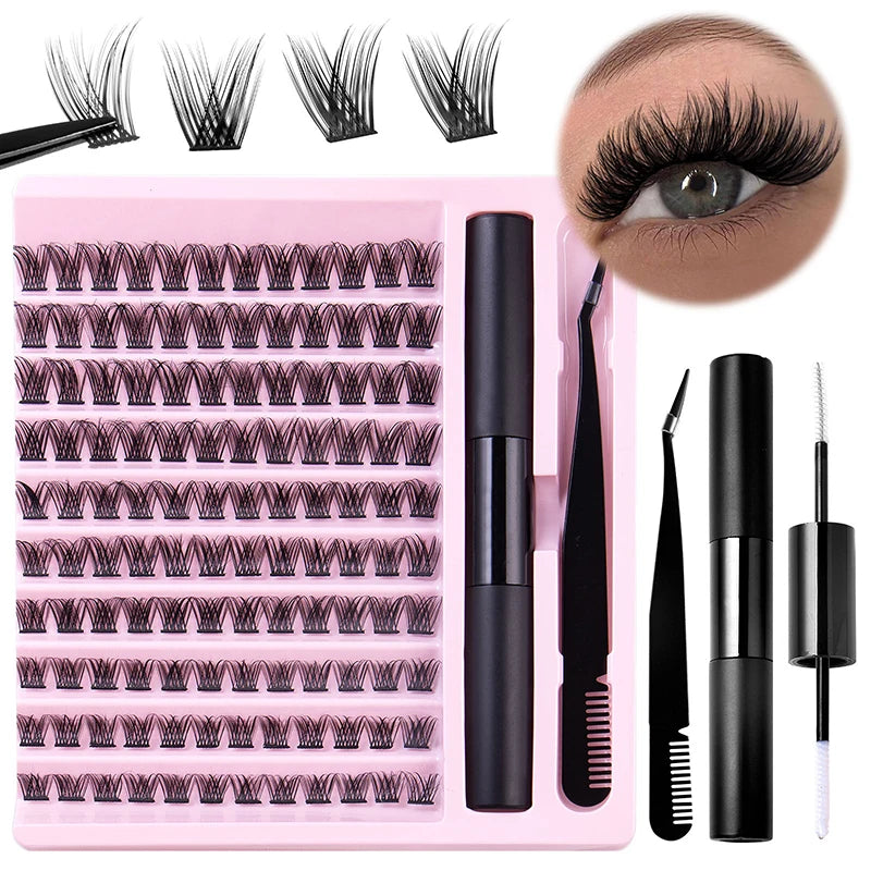 Wholesale Fluffy 4 in 1 Mixed Sizes 8-16mm Extensions Cluster Lash Customizable Diy Superfine 30d 480 Kit With Private Labeling