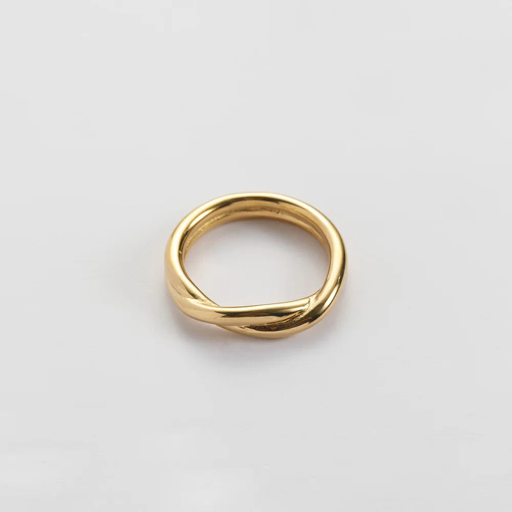 Minimalist Waterproof Statement Stackable Ring Jewelry Stainless Steel 18K Gold Plated Knot Twist Rings for Women YF3633