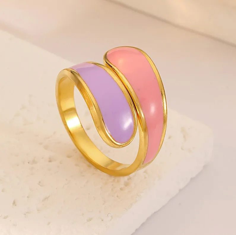 Fashionable New Ins Style Stainless Steel Ring Versatile Enamel Opening Adjustable Gold Contrasting Oil Dripping Jewelry Ring