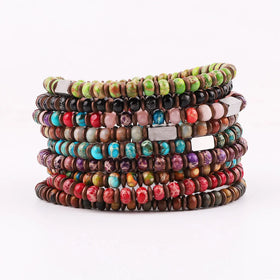 New Design Men Bracelet Natural Stone Hematite Stone Imperial Jasper Beaded Elastic Bracelet With Custom Logo JBS12616