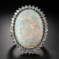 Huitan Luxury Super Large Oval Sun Flower Gemstone Full Around CZ Rings Girls Lady Beautiful Noblewomen Fire Opal Rings Silver