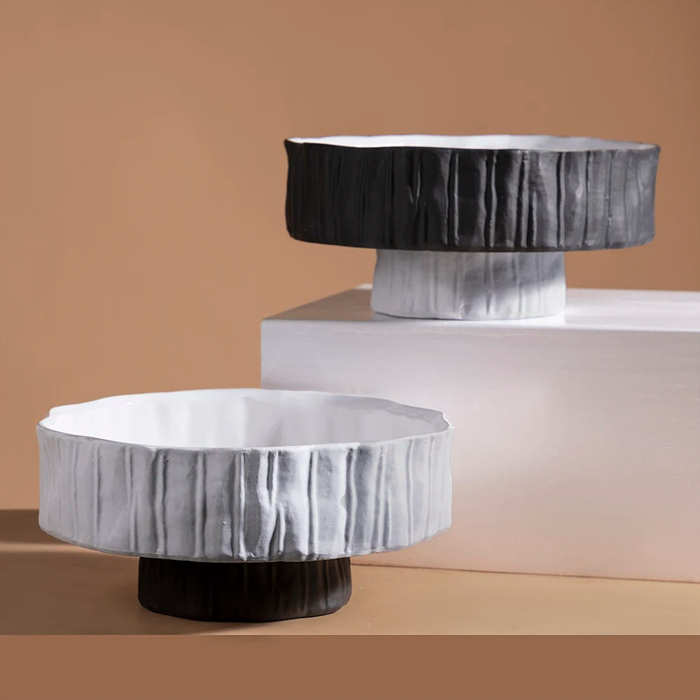Merlin Living Modern Living Room Decor Pieces Wholesale White Black Ceramic Fruit Bowl Plates Decorative Fruit Stand Home Decor