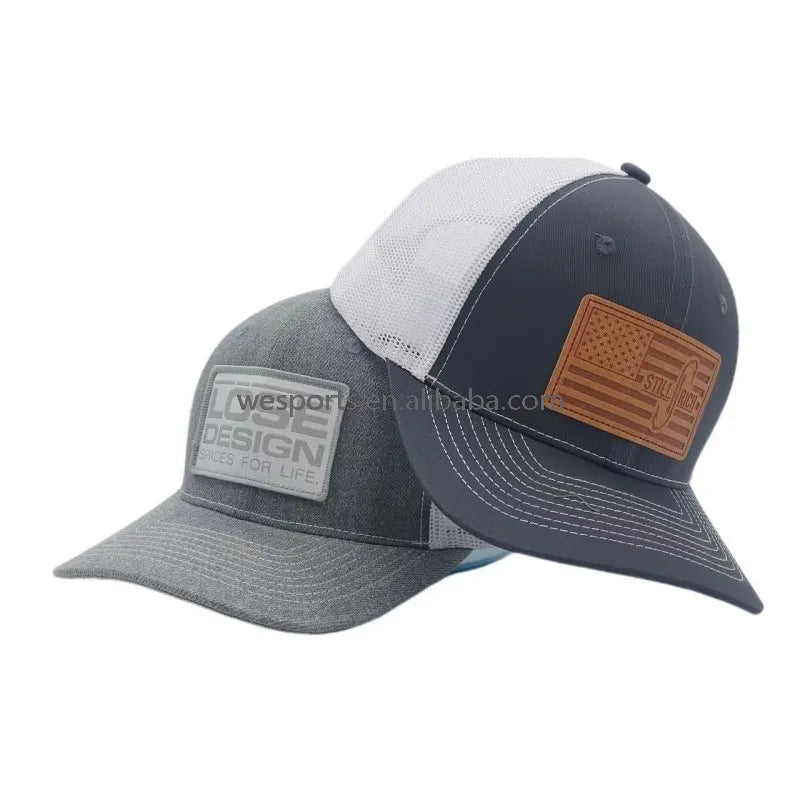 Custom Embroidery Leather Patch Leather logo Baseball Cap Mesh Trucker Hat Gorras Richardson 112 Outdoor Sport Trucker Hat