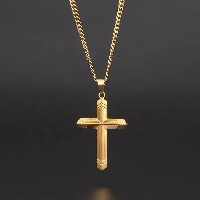 Hip Hop Jewelry Polished Stainless Steel PVD Plated Religious Cross Pendant Necklace for Men