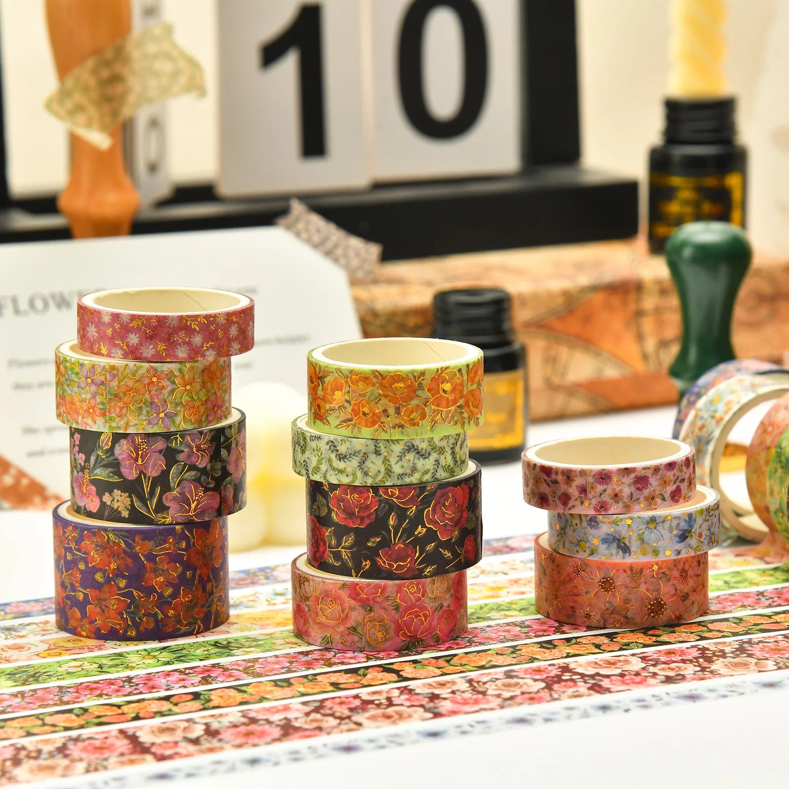 20 Rolls/box Flower Series Hot Stamping Washi Tape Set Collage Material Stickers Handbook Tape