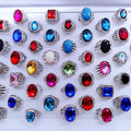Classic Ancient Silver Diamond Geometric Rings Statement Colorful Gemstone Rhinestone Crystal Band Ring Vintage Jewelry