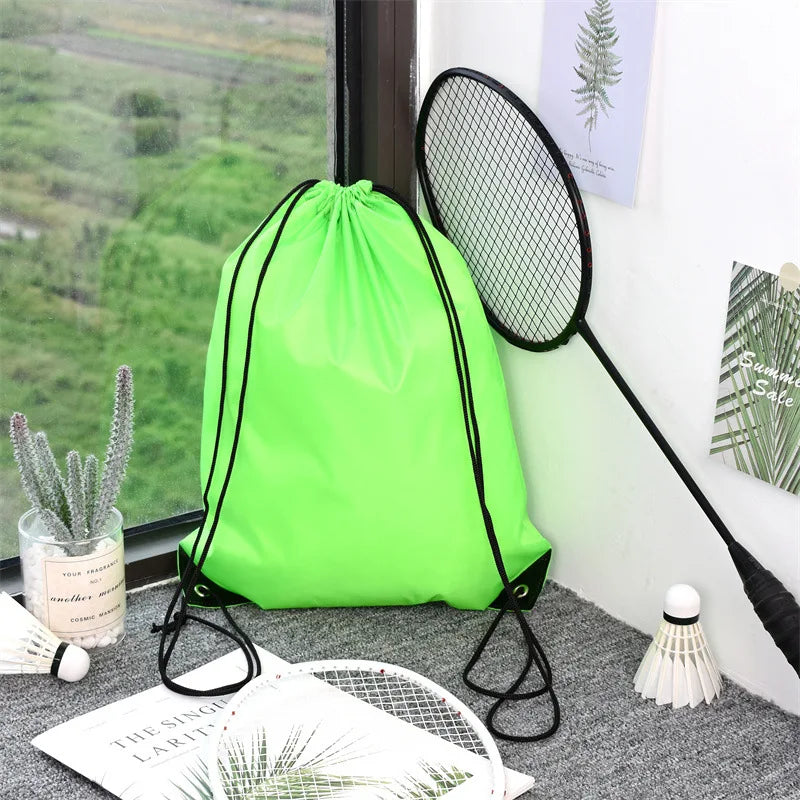 Custom Logo Waterproof 210D Polyester Drawstring Bag Sports Gym Backpack Reusable Cinch Sack for Football and Basketball