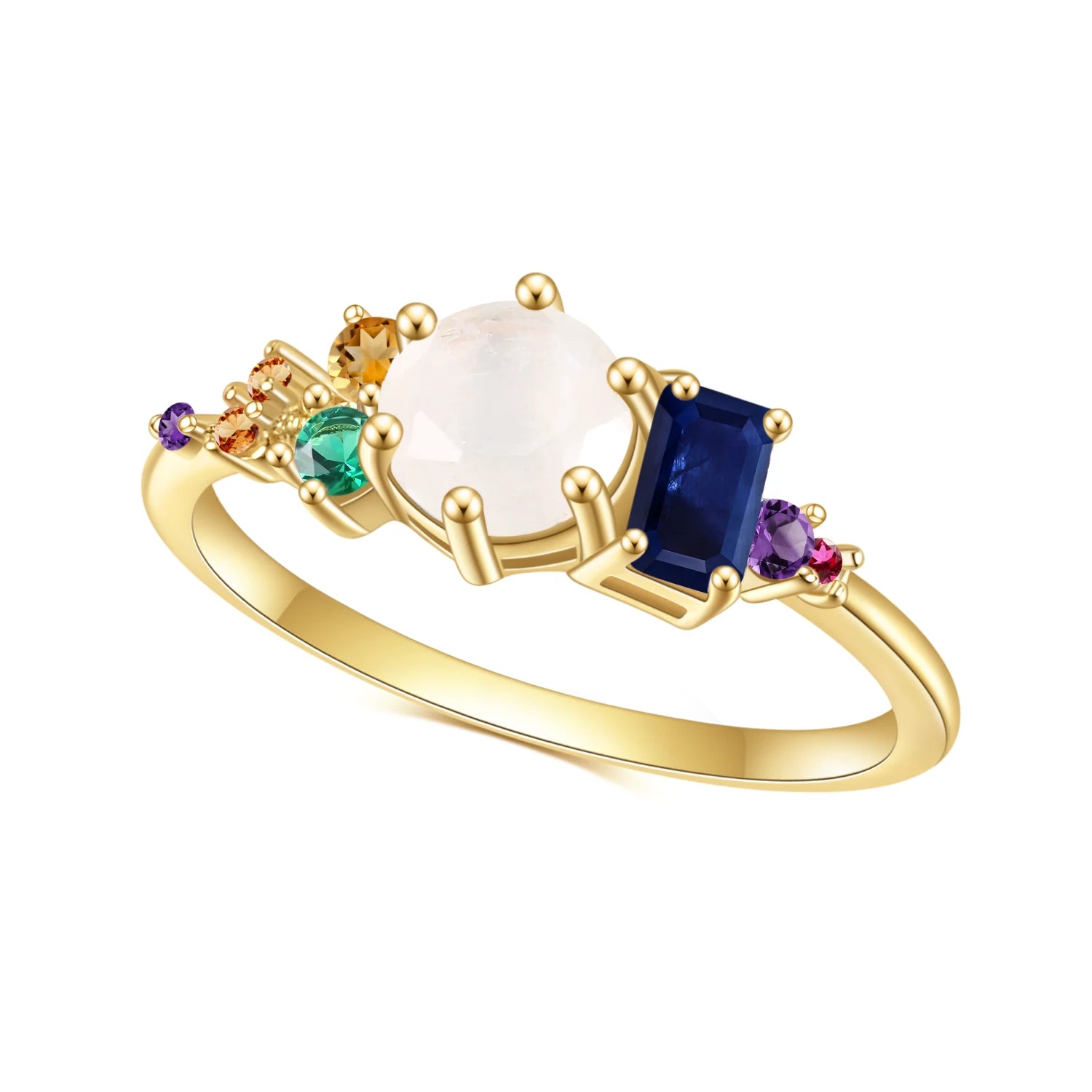 OL1004 Abiding Jewelry Popular Design Gemstone 925 Sterling Silver 14K Gold Plated Women Finger Rings With Mix Stone