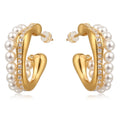 2025 New Brass Plating Gold Inlaid Zirconia Double Hoop Aurora Pearl Earrings Fashion Jewellery Wholesale