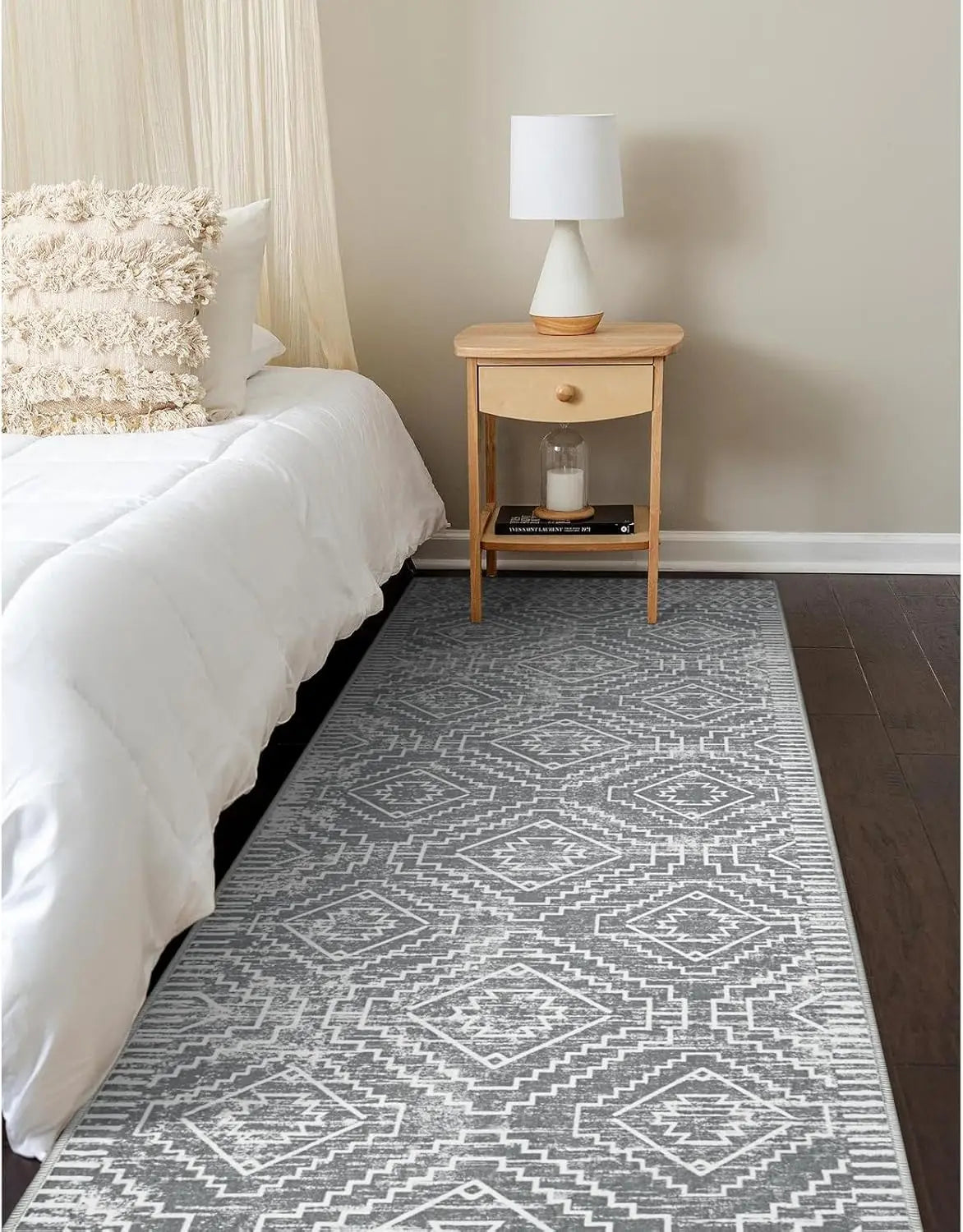 2'x6' Grey Soft Velvet Runner Rug Non-Slip Machine-Made Washable Kitchen Entryway Carpet for Bedside Holiday Decor