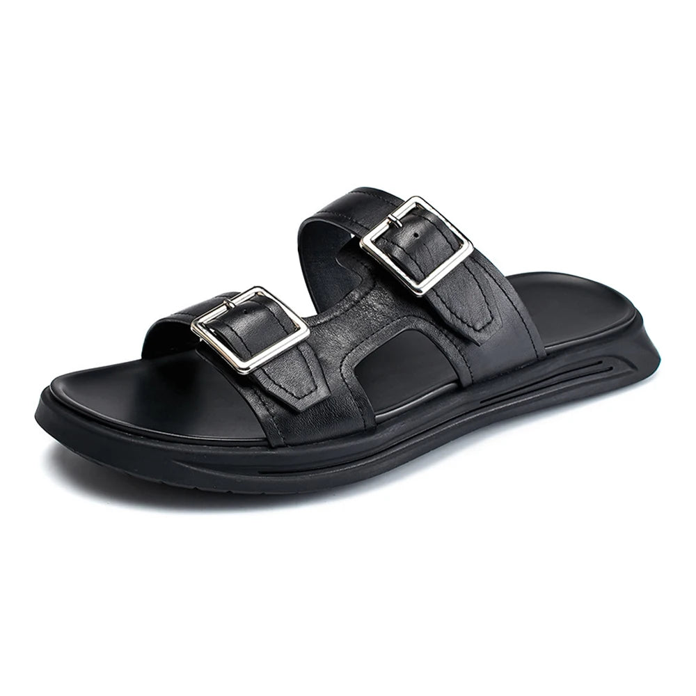 Men's New Fashion Genuine Leather Flip Flops Custom Summer Beach Sandals Non-Slip Soft Sole Trendy Half-Dress Slippers Winter
