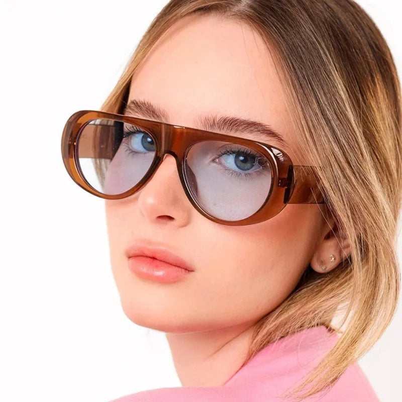 Custom Own logo Fashion Y2k Sunglasses Punk One Piece Fashion Retro Big Frame Blue Lens Shades Oculos De Sol