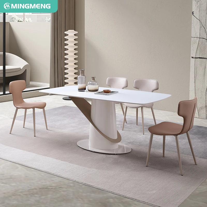 White Round Dining Table With Turntable Modern Minimalist Italian Light Luxury Marble Stone Top Design Mesa De Jantar Furniture