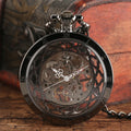 Transparent Open Face Skeleton Mechanical Pocket Watch with Roman Numerals Luxury Hand Winding Black Locket Watch with Chain