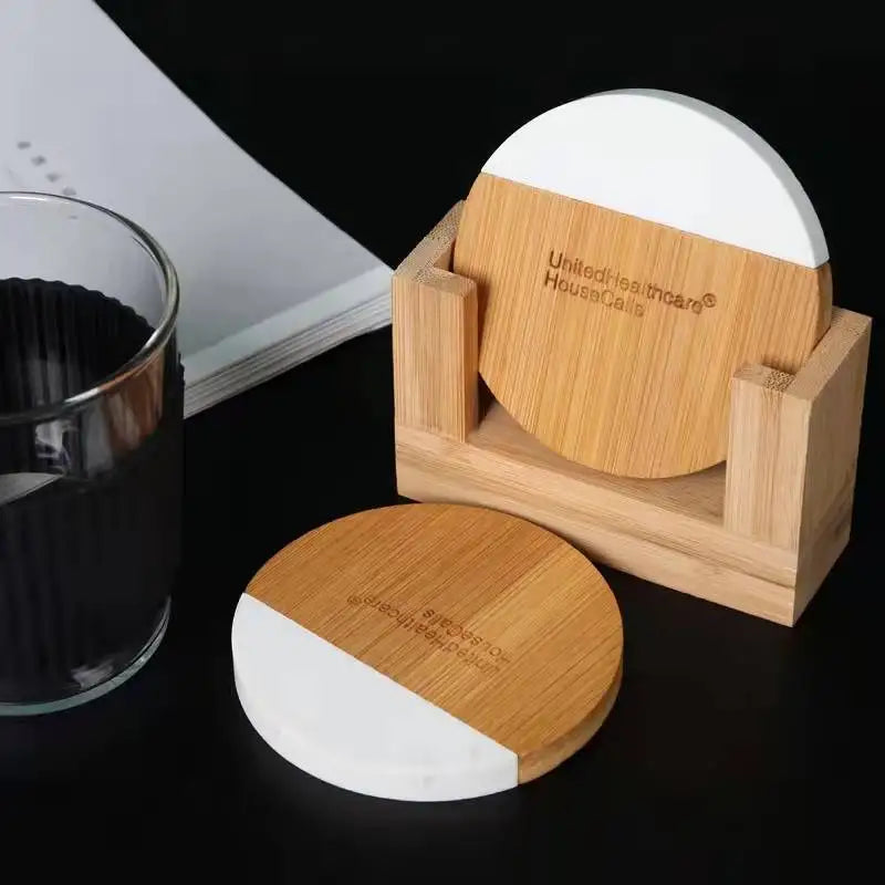 Fashion Design Custom Marble Drink Coasters Marble Basics Coaster Marble and Wood Coasters With Wooden Base