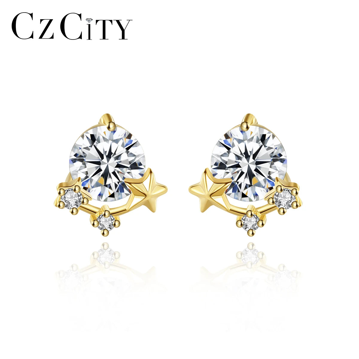 CZCITY Modern Woman Ear Ring Small Stud Designer Lady Earing Fashion Trendy Silver Diamond Earring