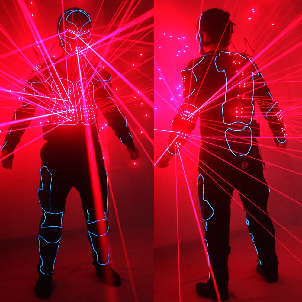 American Talent Show Robot Laser Suit With Red LED Waistcoat Glowing EL Wire Tutu Skirt Dancerwear for Ballet Performance