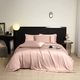 Solid Color Bed Sheet Home Textiles Bamboo Fiber Comforter Set Silky Pillowcase pink Bedding Set Manufacturer