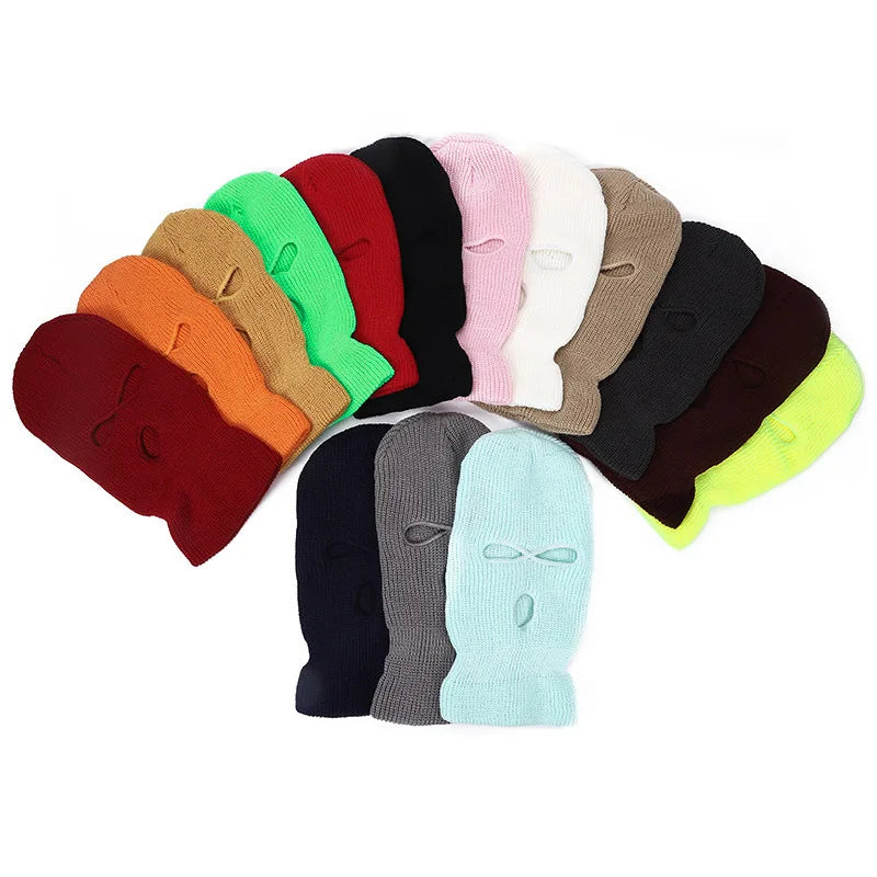 Wholesale Custom 3 Hole Logo  Full Face Embroidered Knitted Balaclava Cycling Ski Mask Winter Hat