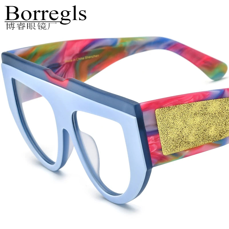 Borregls Multicolor Acetate Glasses Frame Women 2025 Fashion Big Oversize Eyeglasses Optical Spectacle Men Eyewear 19367